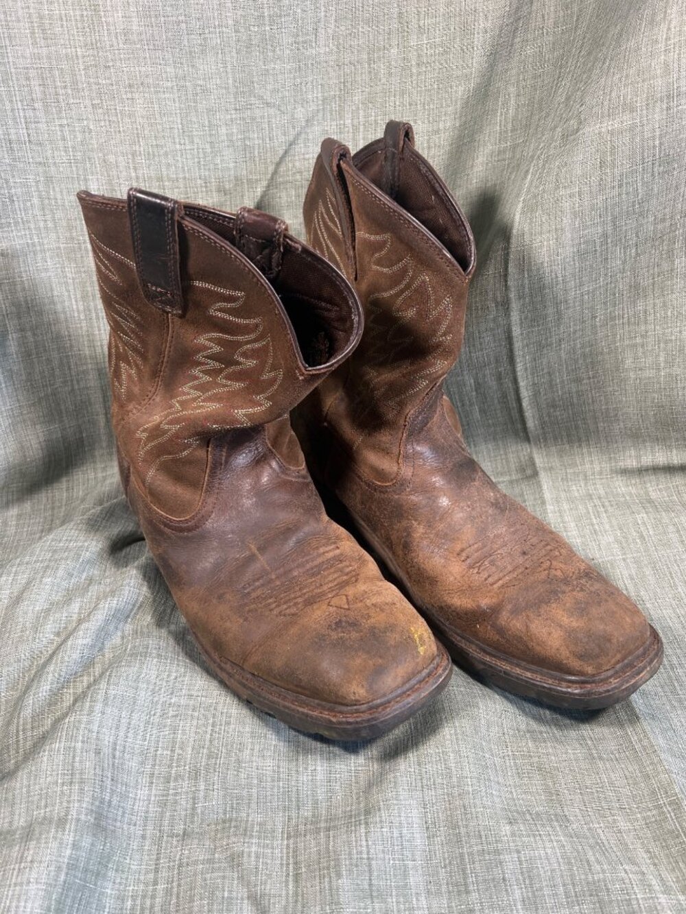 Ariat Mens WorkHog Pull-On Brown Leather Western Work Boots Size 12D